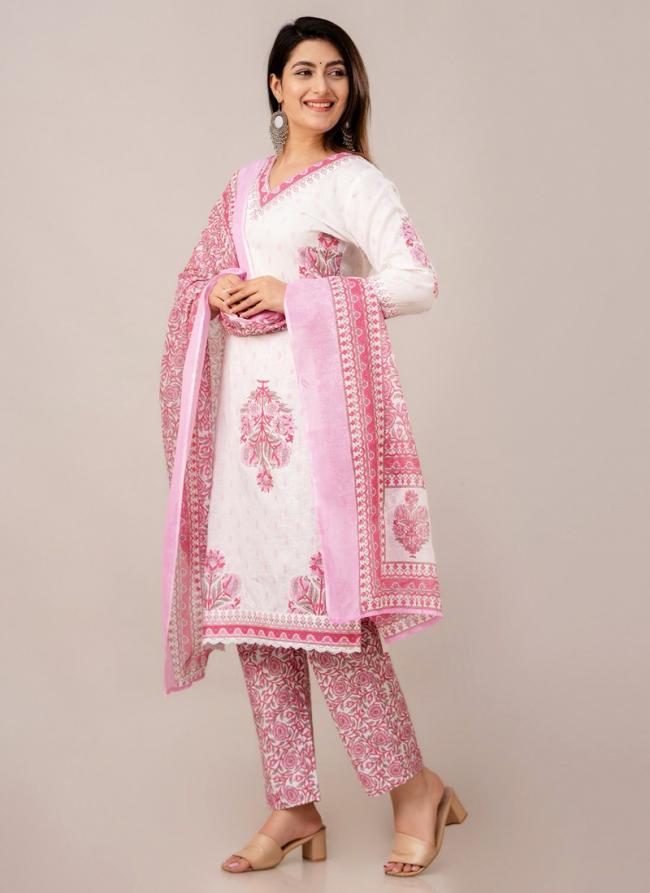 Cotton Pink Casual Wear Printed Reaymade Straight Suit